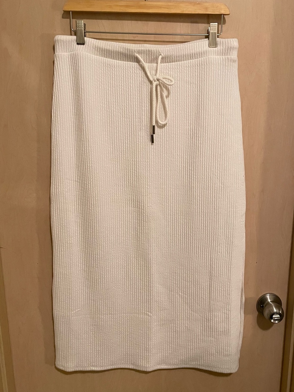 Women's Cream Rib Knit Drawstring Midi Skirt